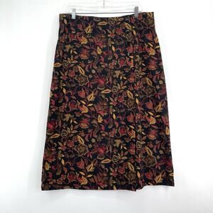 Christopher & Banks Wrap Skirt 14 Black Red Gold Floral Midi Side Button & Top